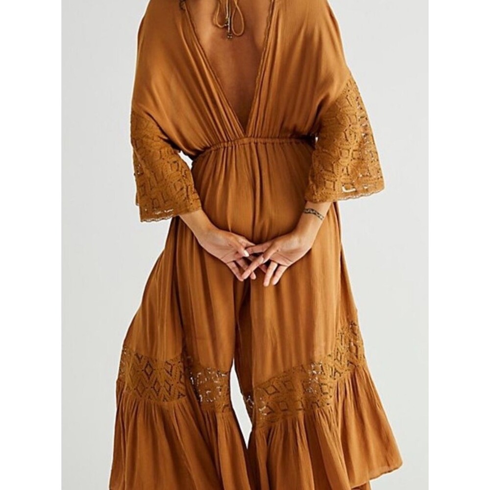 Free People Angela jumpsuit bohemian flowy pants suit women’s small NWT festival - Picture 4 of 14